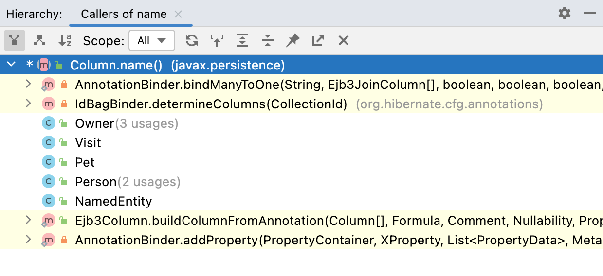 IntelliJ IDEA 中的调用层次结构 IntelliJ IDEA 中的调用层次结构
