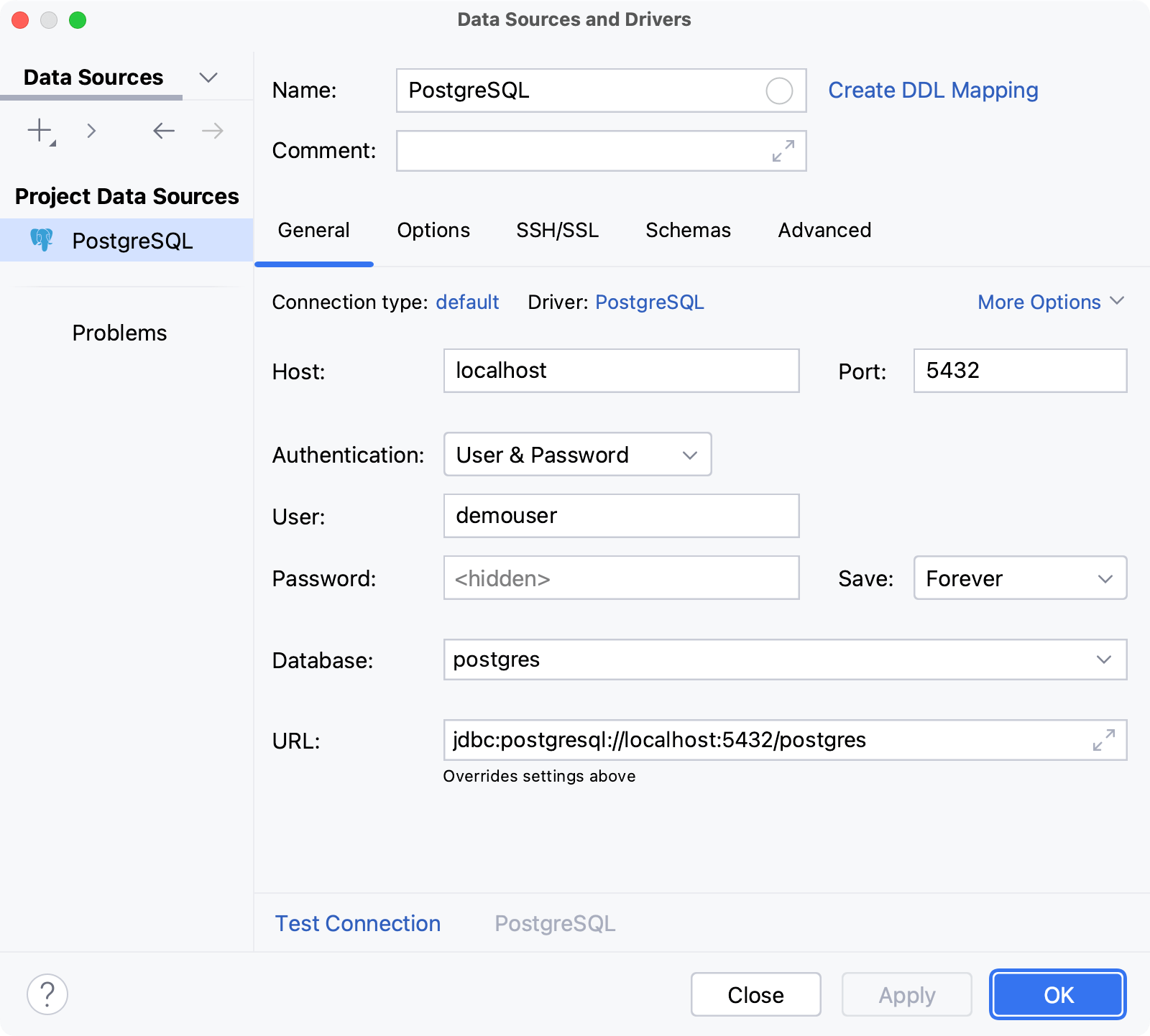 包含 PostgreSQL 数据库连接详细信息的数据源 包含 PostgreSQL 数据库连接详细信息的数据源