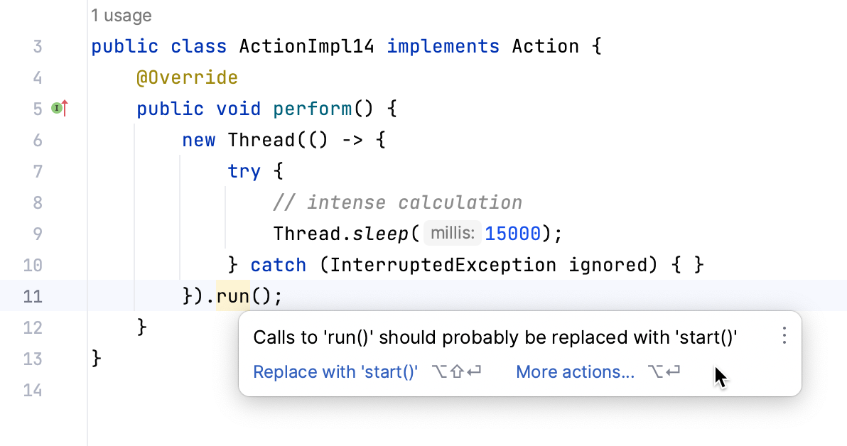 IntelliJ IDEA 警告对 run() 的可疑调用,并建议将其替换为 start() IntelliJ IDEA 警告对 run() 的可疑调用,并建议将其替换为 start()