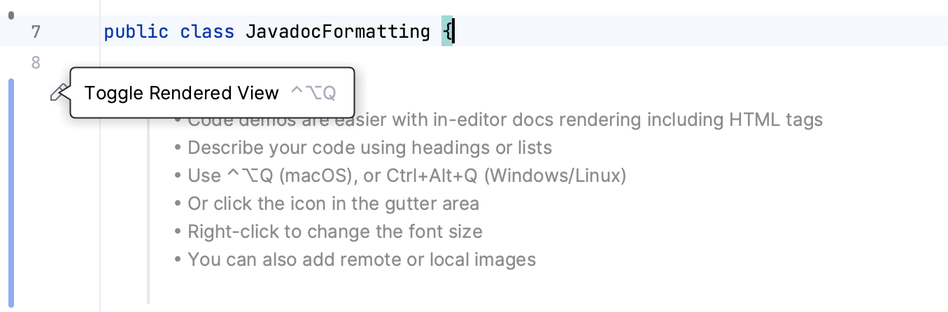 呈现模式下的 Javadoc 呈现模式下的 Javadoc