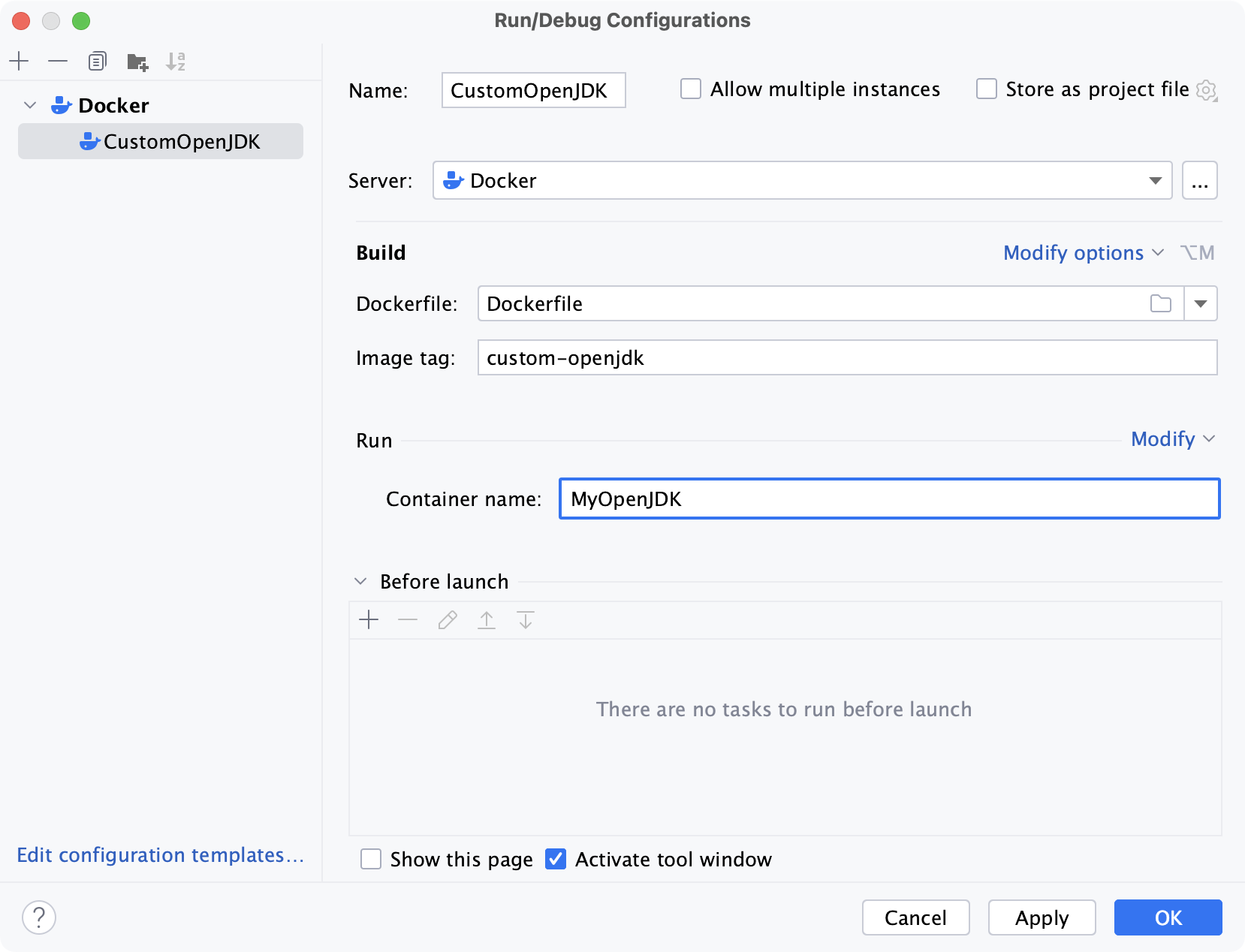 Dockerfile 运行配置对话框 Dockerfile 运行配置对话框