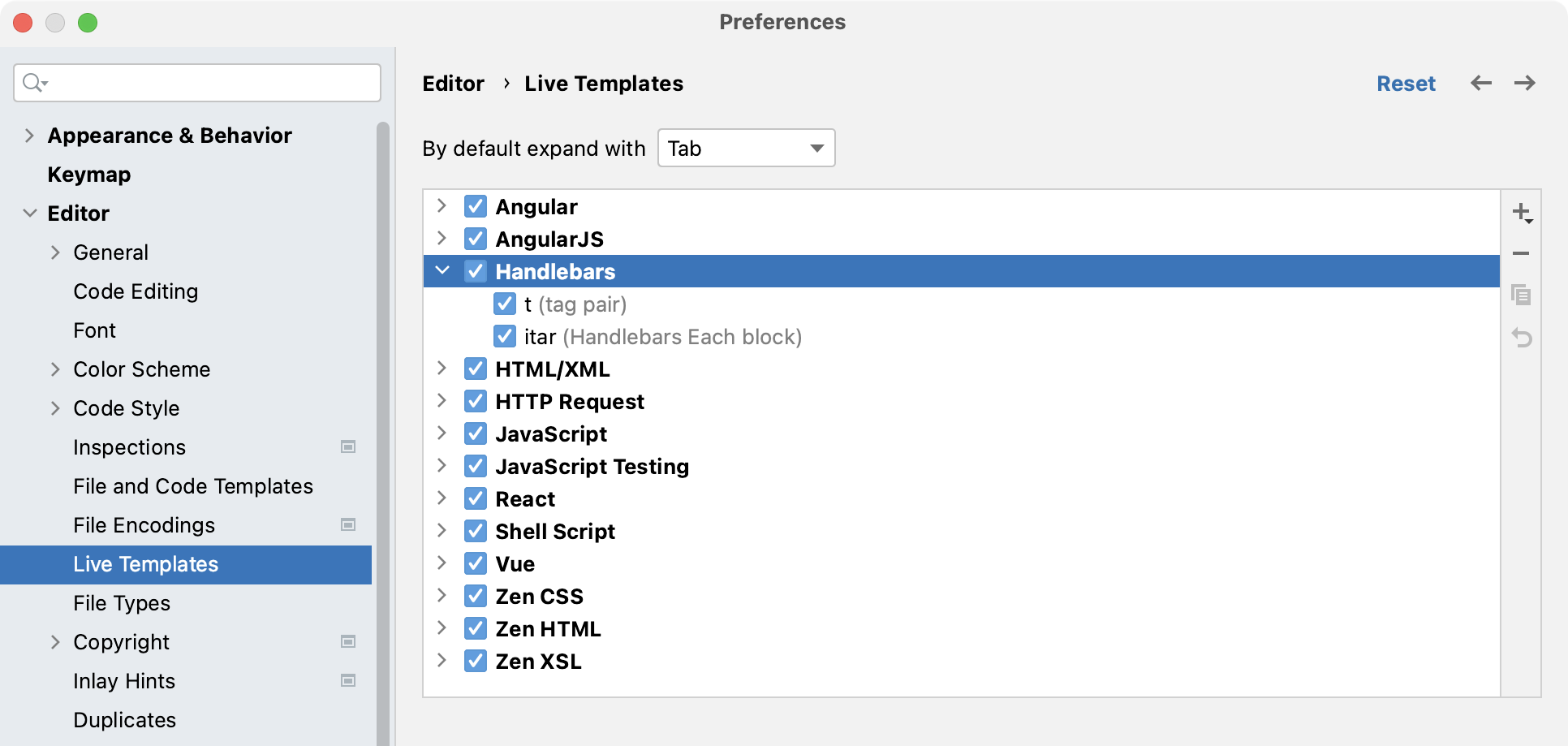 WebStorm IDE 中的实时模板 WebStorm IDE 中的实时模板