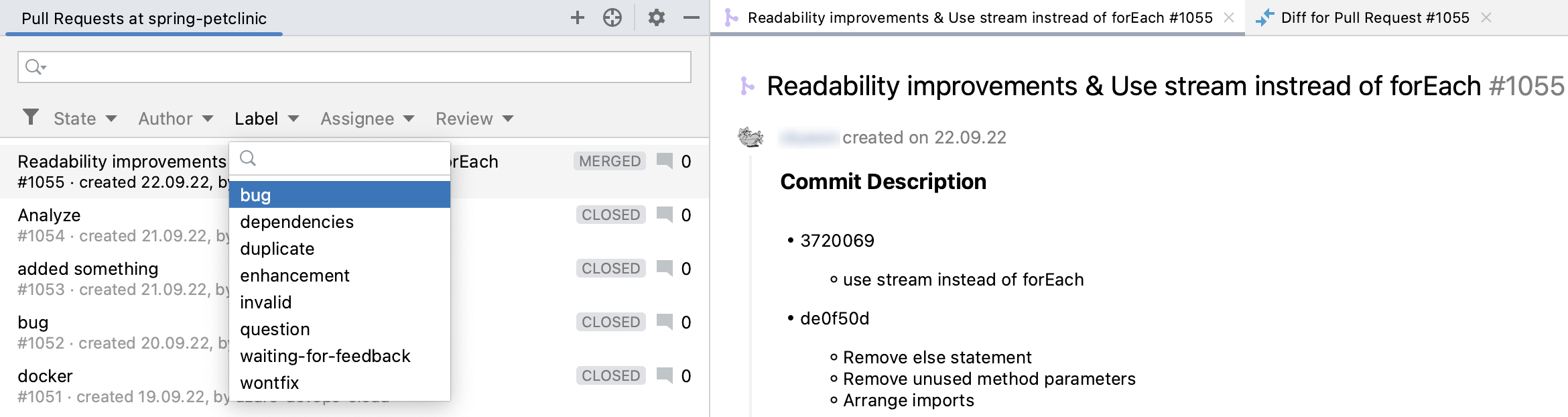 GitHub 拉取请求工具窗口 GitHub 拉取请求工具窗口