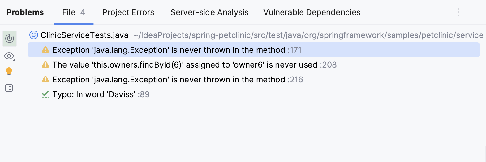 IntelliJ IDEA:问题工具窗口。 当前文件选项卡 IntelliJ IDEA:问题工具窗口。 当前文件选项卡