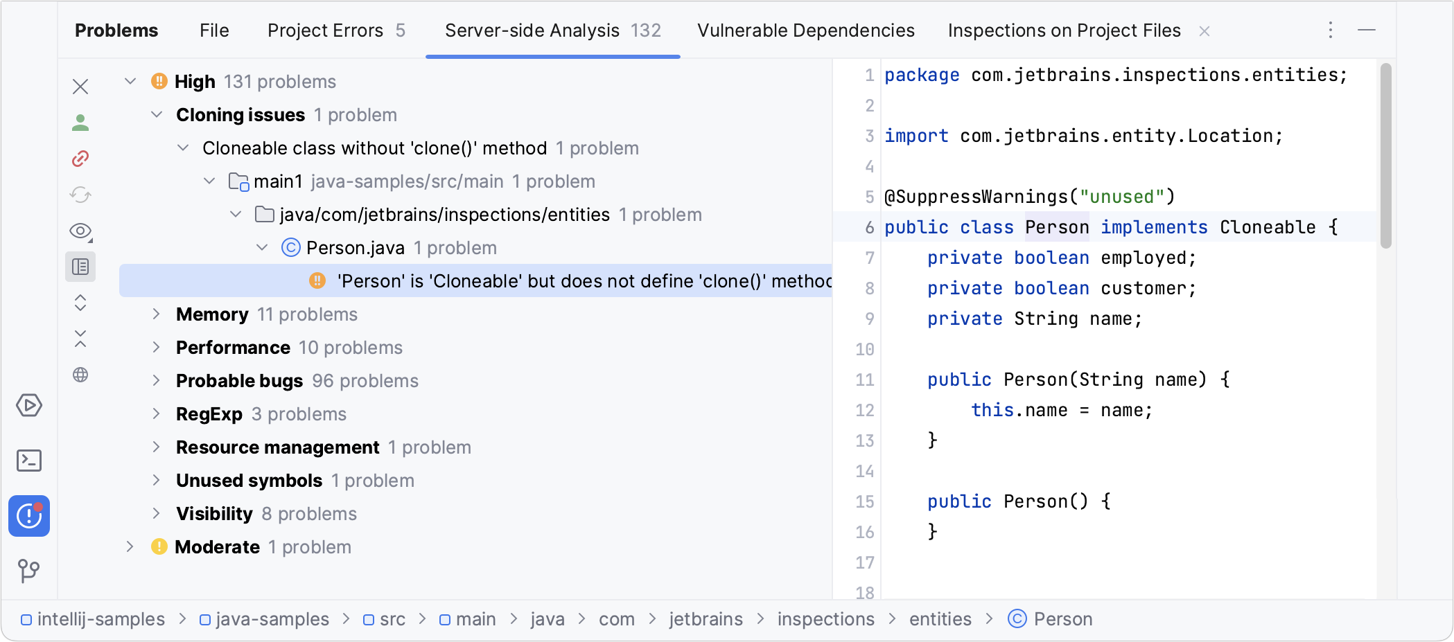 IntelliJ IDEA: Qodana inspection results in the Problems window IntelliJ IDEA: Qodana inspection results in the Problems window