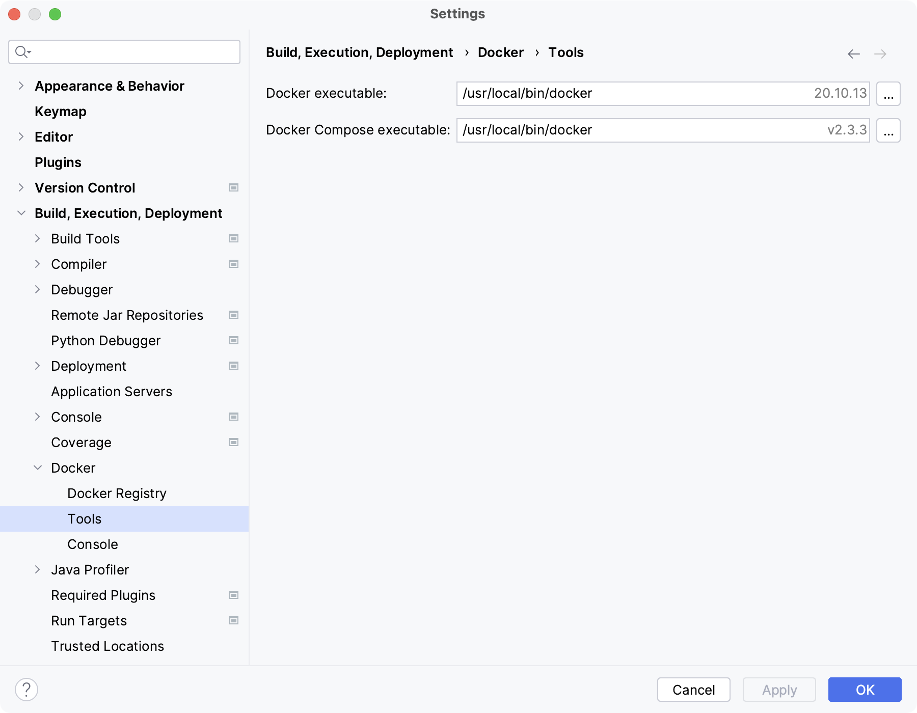 Docker 工具设置页面 Docker 工具设置页面