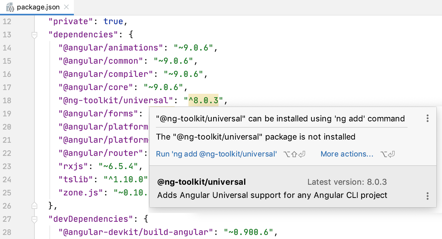 IntelliJ IDEA 建议使用 ng add 添加依赖项 IntelliJ IDEA 建议使用 ng add 添加依赖项