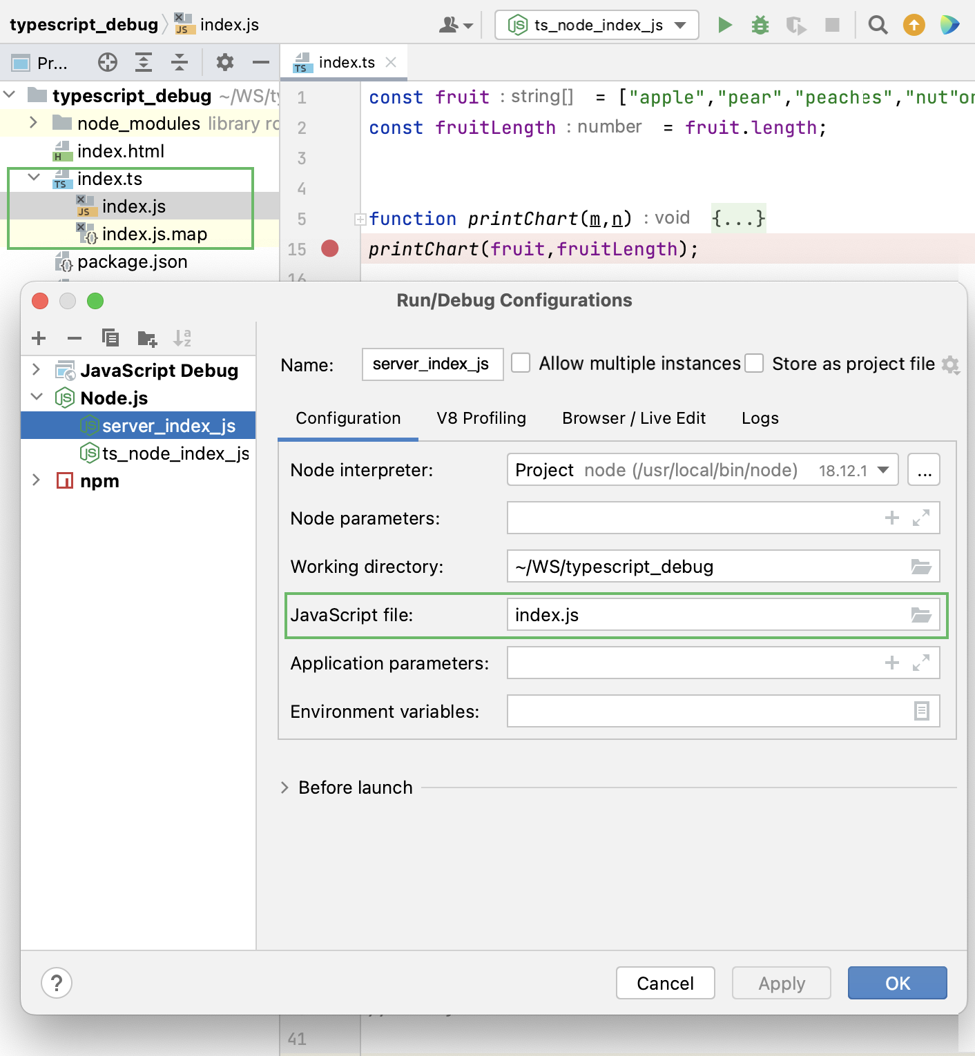 用于运行和调试服务器端 TypeScript 的 Node.js 运行/调试配置 用于运行和调试服务器端 TypeScript 的 Node.js 运行/调试配置